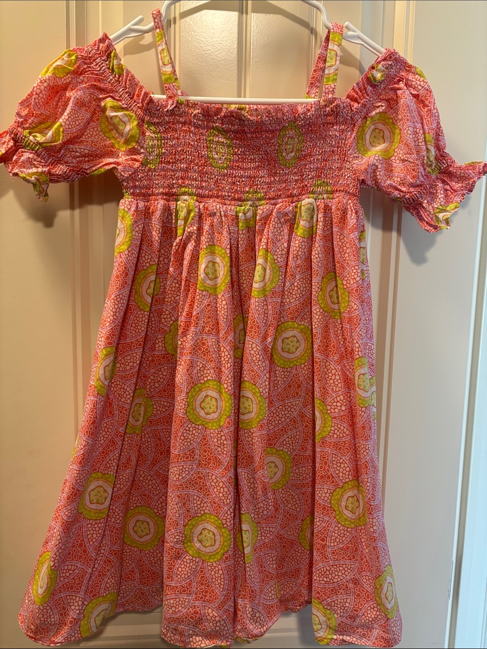 Janie and Jack Pink Off-Shoulder Floral Dress with Green Accents